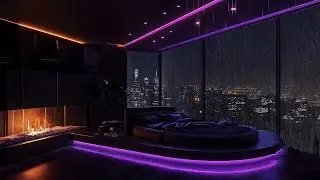 Midnight Rain in a Luxury Penthouse 🌙 | Calm Piano & Fireplace Ambience for Deep Sleep