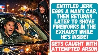 ENTITLED JERK EGGS MY CAR THEN RETURNS LATER TO SHOVE FIREWORKS IN THE EXHAUST WHILE I'M INSIDE!!