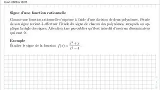 AL ÉTUDE DU SIGNE D’UNE FONCTION RATIONNELLE