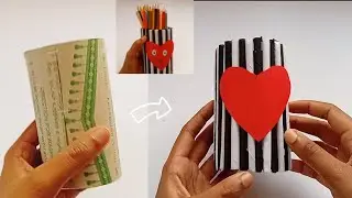 Cute pencil holder from wast cardboard piece 😍 / Diy pencil holder 😀 