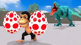 Temple Run Funny Monkey Run Away From T-Rex Dinosaur vs Zombie Monkey in Maze