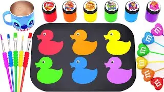 Oddly Satisfying Video | Making 6 Rainbow Duck Swimming in Sparkly Slime Tray &ndash; Special Cutting ASMR