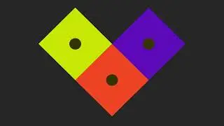 Three Dots on Three Squares of Tertiary Colours Against a Dark Grey Background
