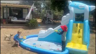 Whubefy Inflatable Backyard Waterpark Review! Summer Fun!- Let Sterling Play