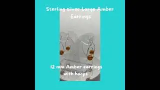 #AmberEarrings. #GiftIdea |Large Hoop Amber Earrings| 925 Silver Ladies Earrings12mm Baltic Amber