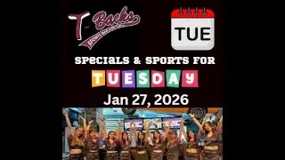 T-Backs Sports Bar and Grill Sports Schedule and free beer/soda for Tuesday January 27, 2026