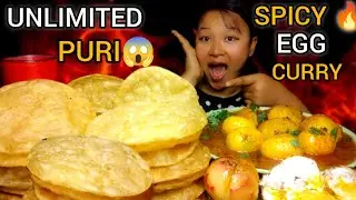 SPICY 🔥 EGG CURRY & UNLIMITED PURI WITH SUNNY SIDE UP EGG🥚VERY YUMMY🤤ASMR MUKBANG EATING CHALLENGE!!
