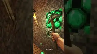 Realistic Minecraft Mining a Glowing Emerald ore Block Inside a Cave