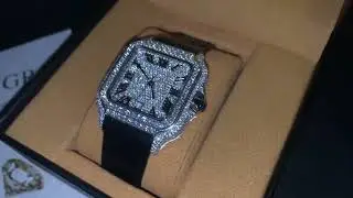 VVS1 Valore Watch w/ Black Leather Strap - Moissanite - White Gold - ICECLIQUE.COM