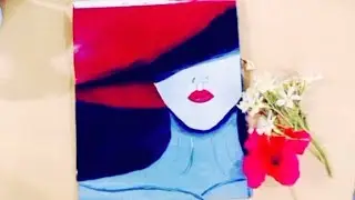 lady in red hat acrylic painting // A girl hiding under a hat // how to paint a lady with hat...