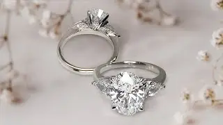 Three Stone Oval Cut Diamond Pear Sides Engagement Ring