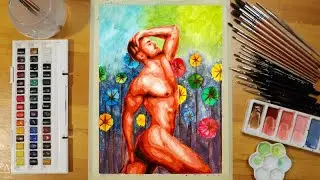 Watercolor Male Figure | Bold RainbowBackground | Zak Pop Art Time-Lapse EP 282