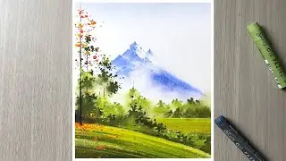 oil pastel drawing of beautiful forest landscape