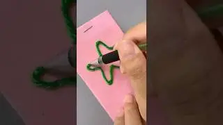 Wool thread se paper pr  draw kre easy  stickers | wait for end🙀 #shorts #viral #art  #woolencraft