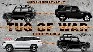 Tug Of War! 1st Time on Youtube Thar Roxx AX7L AT vs Gurkha 3 Door! & Legender vs Gurkha 3 Door!