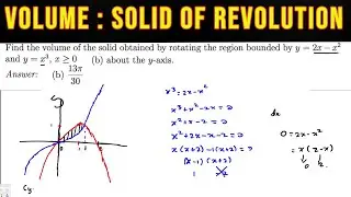 Find the volume of the solid obtained by rotating the region bounded by y = 2x &minus; x2  the line x = &minus;