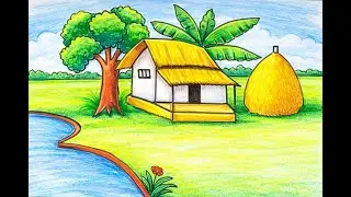 সহজ ড্রইং, প্রকৃতির দৃশ্য আঁকা,how to draw a house easy