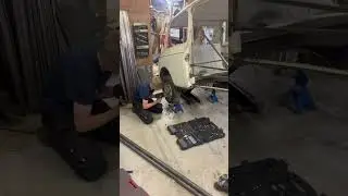 #mechanic getting ready for fitting the new floor. Rear subframe strip down.