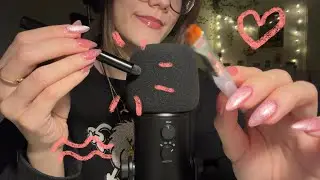 ASMR | brushing your face & the mic🌸 (close up, personal attention, clicky whispers)