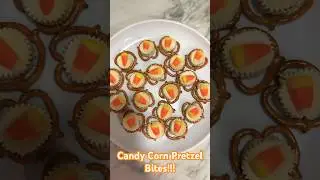 EASY candy corn pretzel bites! #fall #treats #candycorn #pretzels #reesespeanutbuttercups #yummy 🧡