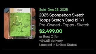 Topps Chrome Spongebob 25th Anniversary Wormy sketch card SOLD for $2000!
