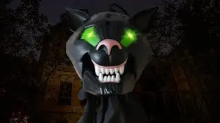 Talking Bat Cat by GEMMY, Animated Hanging Halloween Prop Decor Figure Light Up Eyes & Scary  Sounds