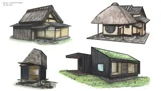 Tea houses - sketching in Procreate