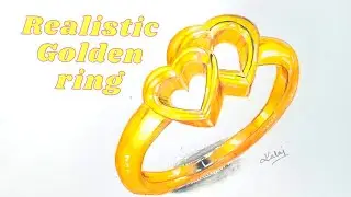 Realistic golden ring drawing with colour pencil and oil pastels
