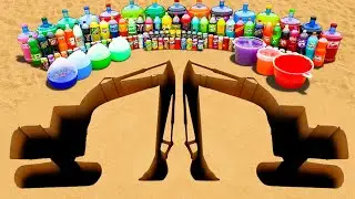 Big Toothpaste Eruption from Two Excavator holes, Balloons of Sodas, Mtn Dew, Coca Cola and Mentos