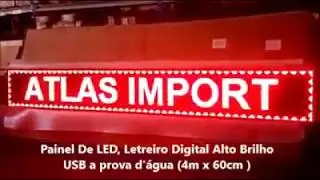 Painel De LED, Letreiro Digital Alto Brilho USB A prova d'&aacute;gua (4m x 60cm )
