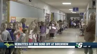 Ishpeming&rsquo;s varsity girls&rsquo; basketball team receives big send-off from Birchview Elementary studen...
