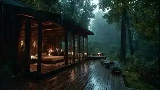 Deep Sleep Support with Heavy Rainfall Echoing Across a Wooden Cabin Roof Until Morning