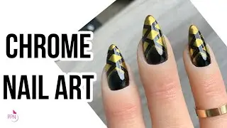 How to Gel Nails: Black & Gold Striping Tape-Blocking Chrome Nails