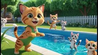 Six Little Kittens Jumping in the Pool | Fun Kitten Song for Kids | Poolside Playtime