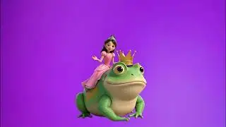 La princesse en rose assise sur une grenouille 4k green screen