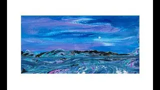 Moonlit Island Waters Landscape Swiped Tilted & Ball Chain Pulled Fluid Acrylics#6348-12.06.19