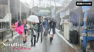 【4K】WALKING IN THE HEAVY RAIN, A SCARY VIEW IN AN ASIAN VILLAGE