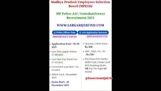 MPESB ASI Recruitment 2025 | MP Police ASI Vacancy 2025 | MP Police ASI & Subedar Online Form 2025