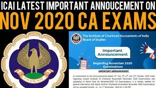 ICAI Latest Important Announcement on Nov 2020 CA Exams - Admit Cards For CA Exams