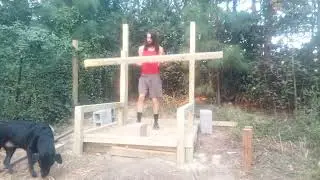 4x4 cinder block squat rack, bench, Saxon bar (160lb)