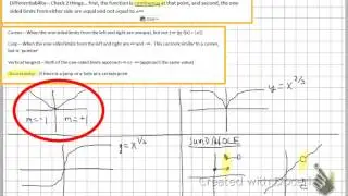 Calculus: Differentiability: Cases where functions not differentiable