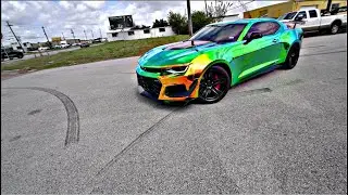 Crazy Color Shifting Chrome Wrap On A Camaro ZL1 + Chevy Camaro &  Silverado Leaving Aggressively +