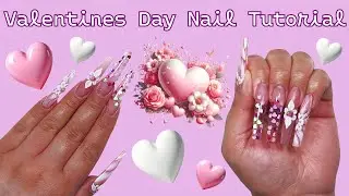 Pink Romance Acrylic Nail Set 💗 3-D Flowers & Encapsulated Hearts