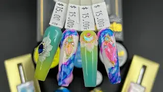 EASY SUMMER NAIL ART WITH GLITZ VELVETTY GEL, 4D GEL, FUSION INK & CRYSTALS🌼🌺🌊💎