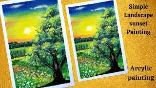 Sunset Landscape Scenery /Acrylic Painting for beginners
