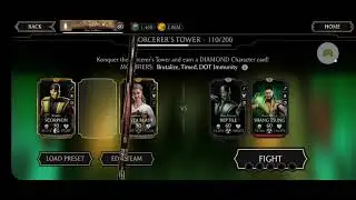 MK Mobile: Sorcerers Tower Battle 110 with Gold Cards Klassic Scorpion KC Johnny Cage KC Sonya Blade