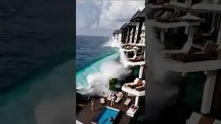 Massive Wave Crashes Into Seaside Resort Pool!
