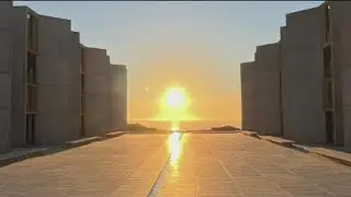 First sunset of the fall marks 'Salkhenge' at Salk Institute in La Jolla