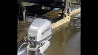 5 hp honda outboard  kayak set up and test water