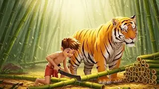 Smart Boy Builds Bamboo House with Friendly Tiger in the Jungle | Primitive Survival Skills